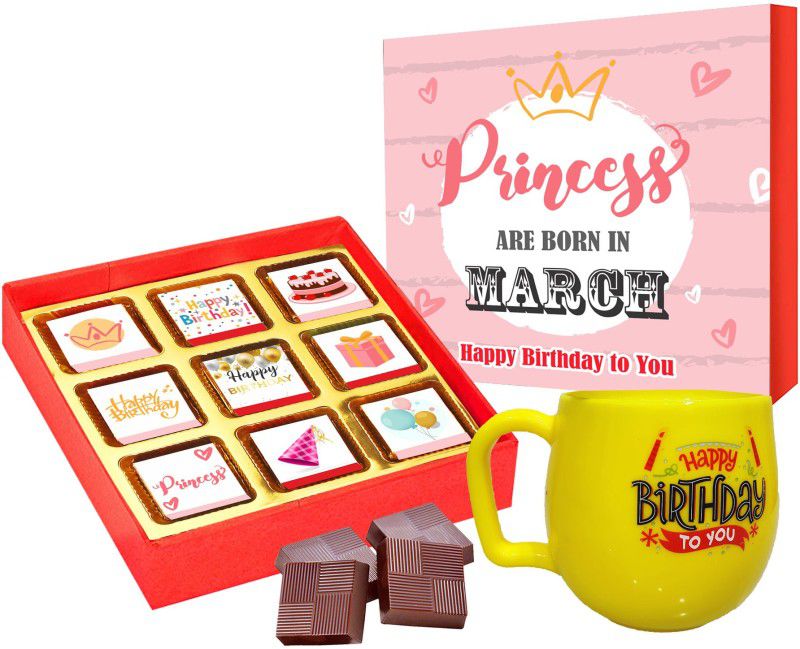 Chocoloony Princess Birthday Chocolate Box With Birthday Mug for Girl, Sister, Wife, Fiance Combo  (9 Chocolate Pcs, 1 Mug)