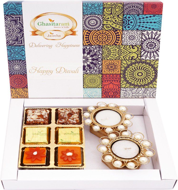 Ghasitaram Gifts Sweets-Festive Box of 6 Bites and T-Lites Combo  (Bites 150gms, 2 T-lItes)