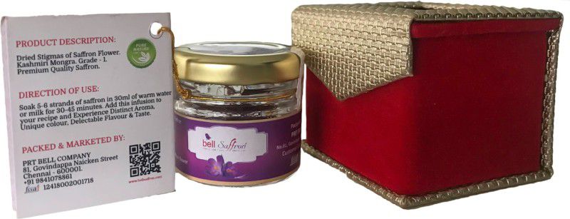 Bell 100% Pure & Natural Kashmir Saffron, Grade-1 Mongra, Premium 1 Gram Gift Pack  (1 g)