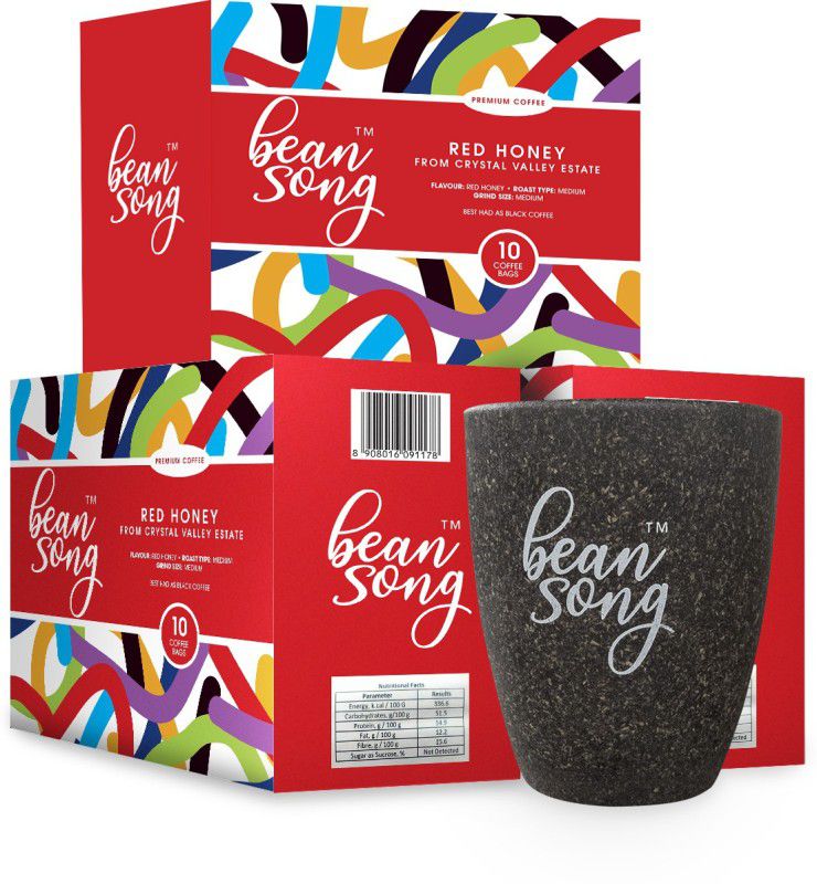 BEAN SONG Equipment Less Red Honey Single Estate Coffee Drip Bags (10 Easy Pours) Pack of 3 with Coffee Mug |Medium Roast & Freshly Ground for Pour Over | Roast & Ground Coffee  (3 x 200 g)