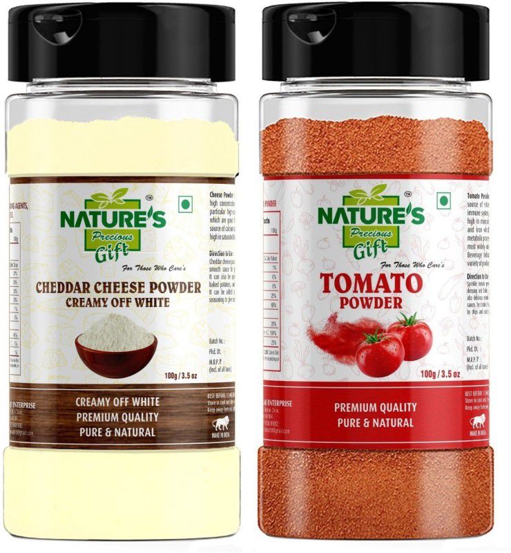 Nature's Precious Gift Tomato Powder & Cheddar Cheese Powder (White) - 100 GM Each / 3.5 Oz Sprinkle Jar  (2 x 100 g)