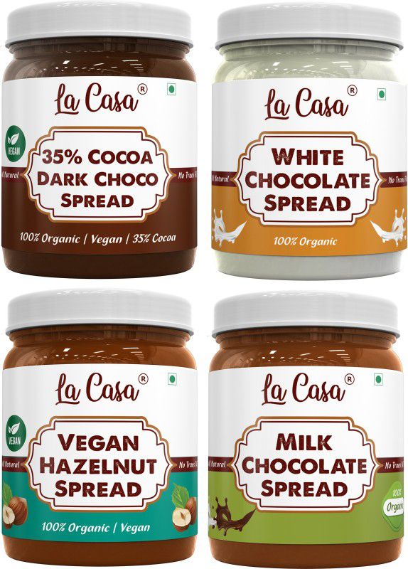 La Casa Choco Spread Combo - Dark+Milk+White+Hazelnut Chocolate Spread | 1400 g  (Pack of 4)