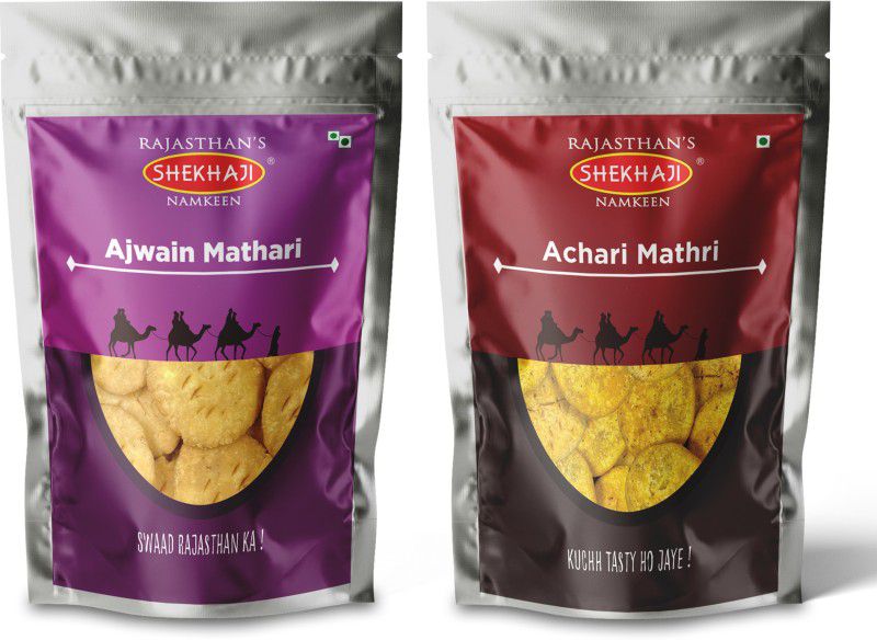 shekhaji Ajwain Mathri & Achari Mathri 400gm combo (Pack of 2, 200gm Each)  (2 x 200 g)
