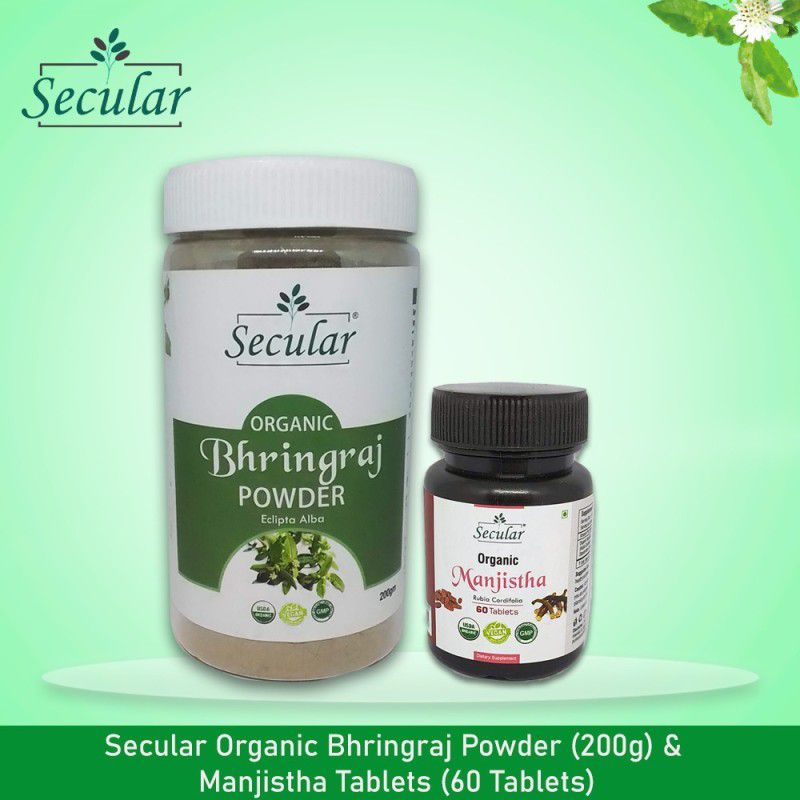 Secular Organic Bhringraj Powder & Manjistha Tablets | Best Ayurvedic Combos For Healthy Body - USDA Certified Combo  (Bhringraj Powder (200g), Manjistha Tablets (60 Tablets))