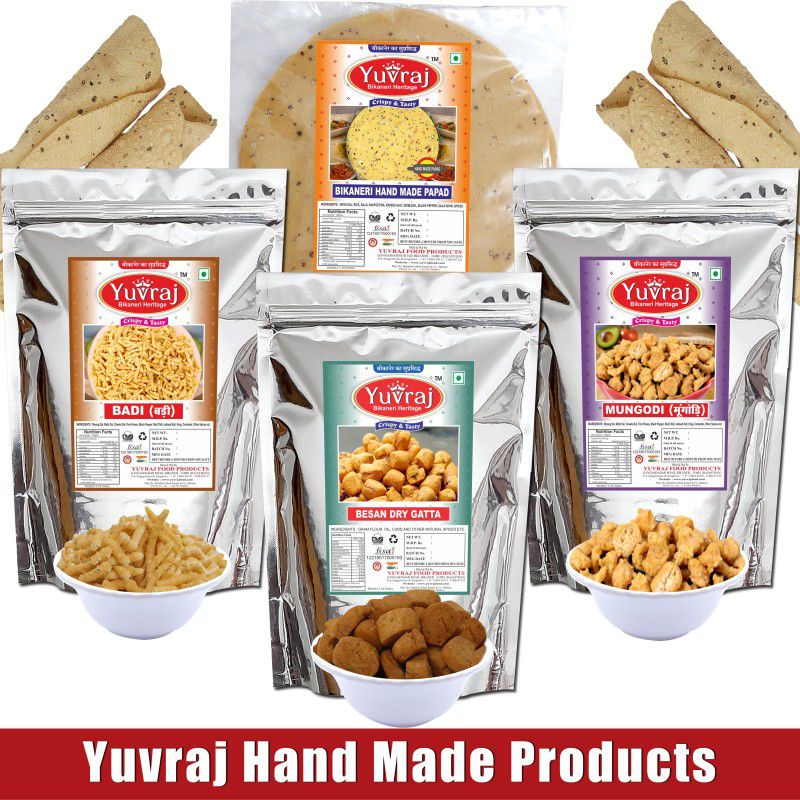 Yuvraj Food Product Papad (Tej masala ) | Besan Gatta | Badi | mangodi Bikaneri Handmade products Pack of 4 ( 250 gm x 4 )  (4 x 250 g)