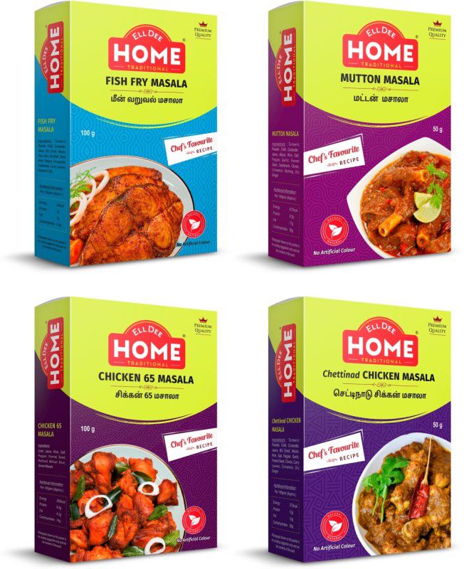 EllDee HOME | Premium Masala | Fish Fry + Mutton + Chicken65 + Chettinad Chicken | Pack of 4  (4 x 62.5 g)