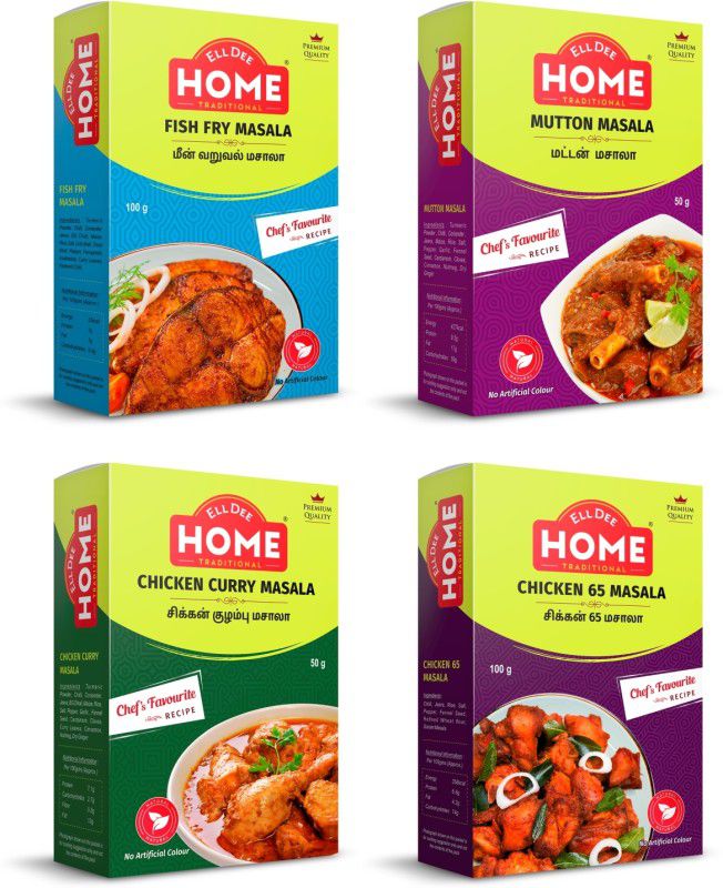 EllDee HOME | Premium Masala | Fish Fry + Mutton + Chicken Curry + Chicken 65 | Pack of 4  (4 x 75 g)