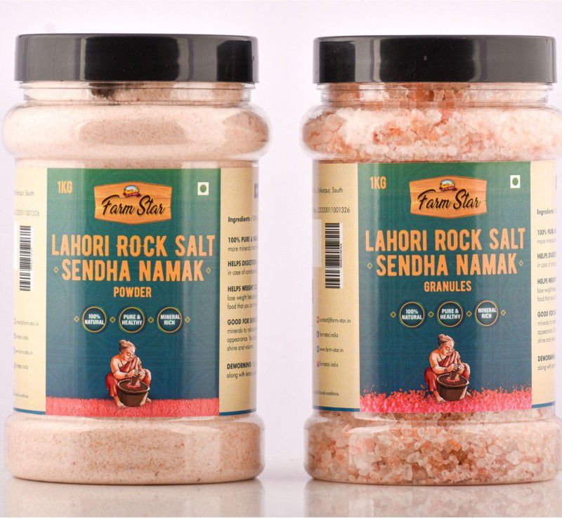 farm star Combo Pack- Lahori Pink Rock Salt Granules & Powder | Sendha Namak, 2KG Rock Salt  (2000 g, Pack of 2)