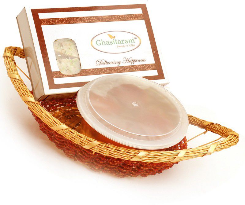 Ghasitaram Gifts Sweets Hamper-Boat Basket of Sugarfree Kaju Katli and GulabJamun Combo  (3)