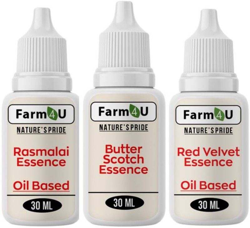 Farm4u Pack of 3 Baking Essence Flavour of Red Velvet , Rasmalai , Butter Scotch for Cake, Ice-Cream,Milkshakes,Indian Sweets(Each 30ml) ( Use 2-3 Drops Essence for 250 Grm Cake) Red Velvet Liquid Food Essence  (90 ml)