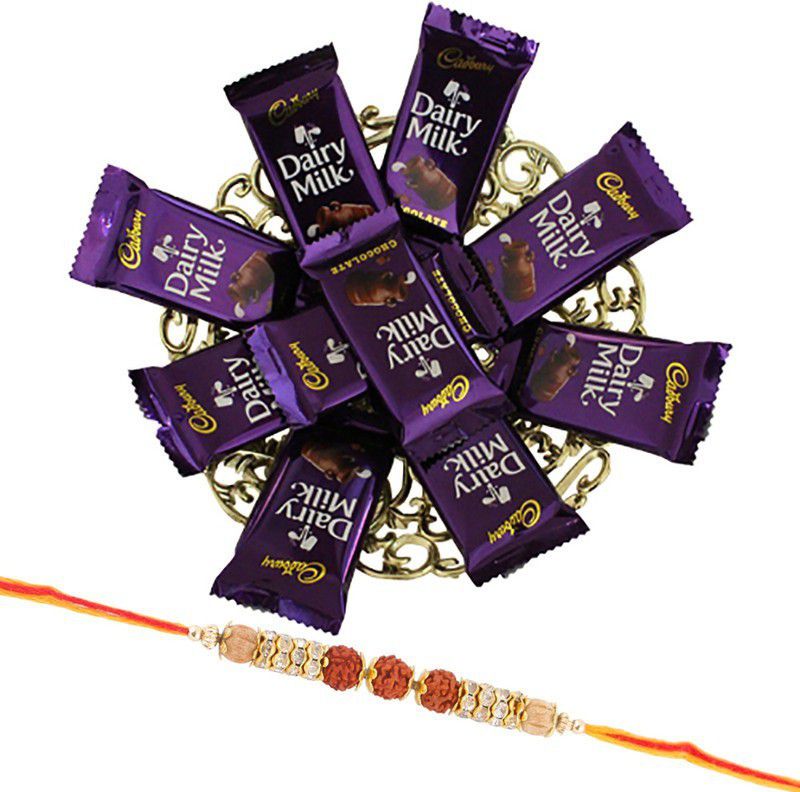 Cadbury Exclusive Rakhi Chocolate Gift Set | 3 Rudraksha Rakhi For Brother | Chocolate Gift For Rakhi | Rakhi Gift | 3RDR89 Combo  (1 Basket, 10 Dairy Milk .)
