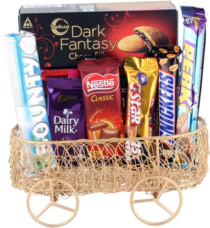 SurpriseForU Chocolates With Metal Cart Basket | Chocolate Gift Combo  (222g)