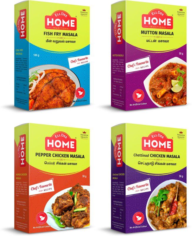 EllDee HOME |Premium Masala| FishFry + Mutton + PepperChicken + ChettinadChicken | Pack of 4  (4 x 62.5 g)