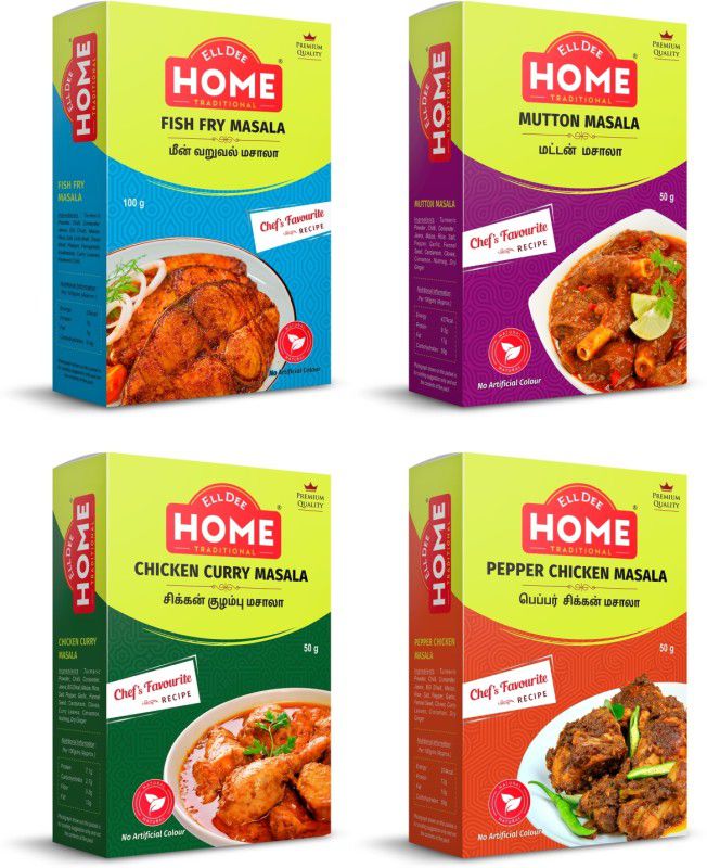 EllDee HOME |Premium Masala| Fish Fry + Mutton + Chicken Curry + Pepper Chicken | Pack of 4  (4 x 75 g)