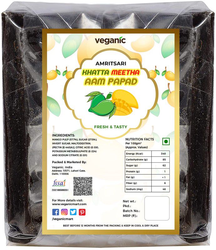 Veganic Amritsari Aam Papad With Masala - 400GM (Dried Spiced Raw Mango Slices) | Mango  (400 g)