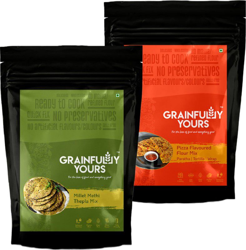 Grainfully Yours A Combo of Pizza Flavoured Flour and Millet Methi Thepla Mix (200g Each) 400 g  (Pack of 2)