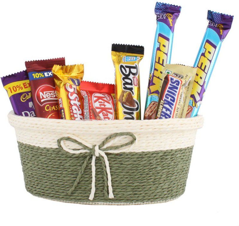 SurpriseForU Chocolate Gift | Tie Shape Basket With Chocolates Combo  (Basket-Nestle-5Star-BarOne-Perk-Dairy-Kitkat-SnickersAlmond)