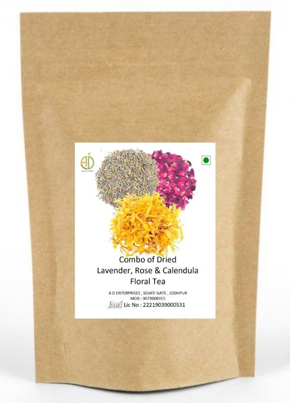 A D FOOD & HERBS Combo Of Dried Lavender & Rose & Calendula for Tea Blends each of 20 Gms Herbal Tea Pouch  (20 g)