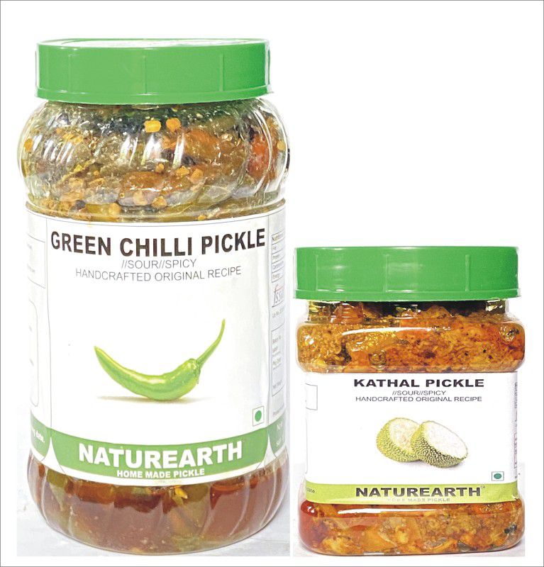 NaturEarth Green Chilli Pickle & Kathal Pickle Combo ( 400+200 Gm) Maa Ke Hath Ka Achar Green Chilli Pickle  (2 x 300 g)