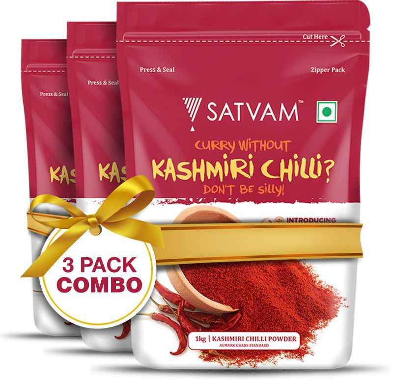 Satvam Kashmiri Chilli Powder (3 × 1 KG)|(Pack of 3)  (3 x 1 kg)
