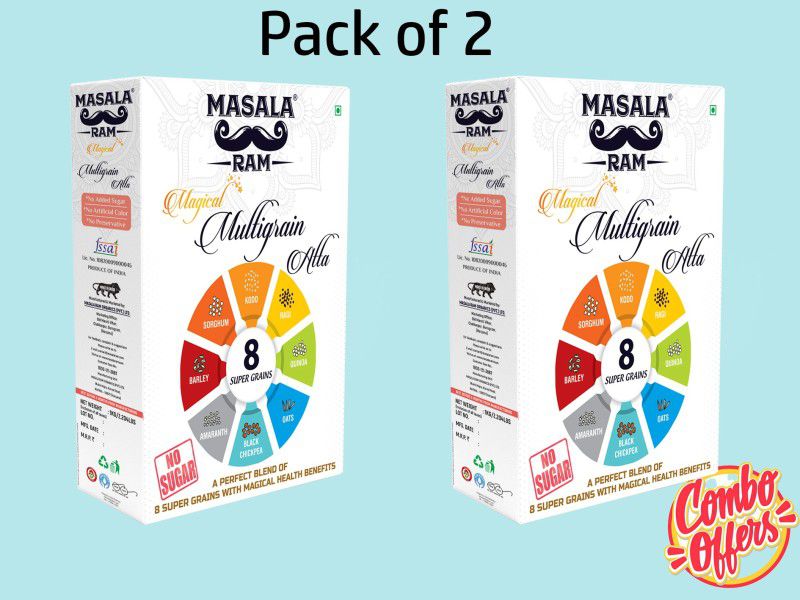 Masala Ram Multigrain Atta (with 8 Super Grains), Combination of 4 Grains & 4 Millets  (1 kg, Pack of 2)