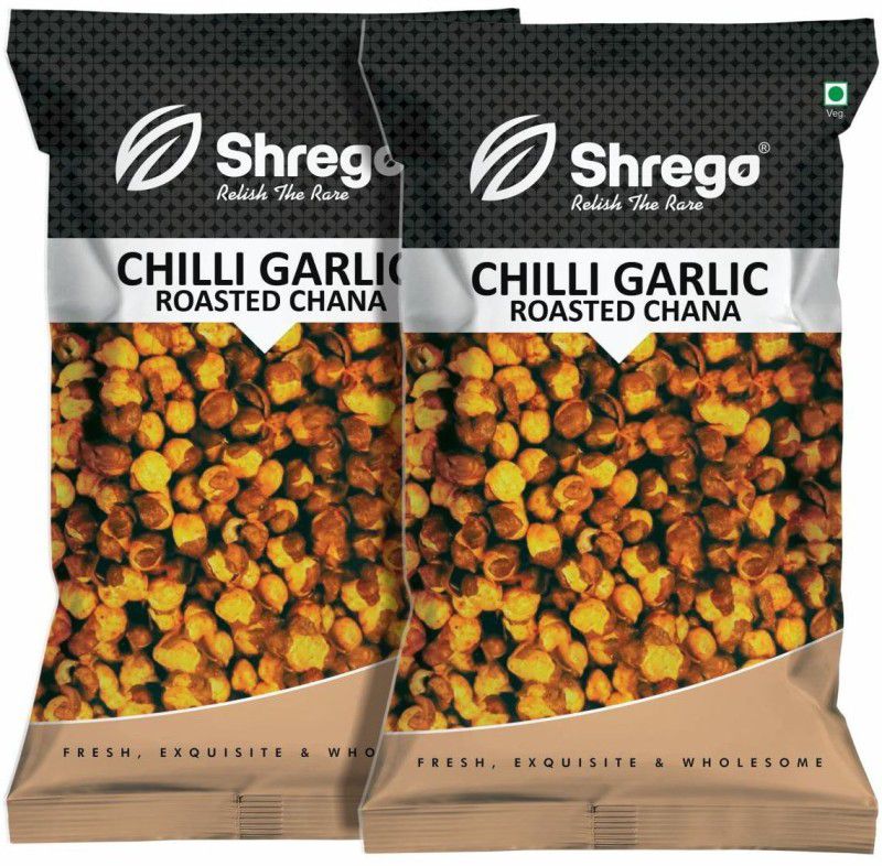Shrego Chilli Garlic Roasted Chana, Snack And Namkeen, 300G (2X150G Vacuum Packed)  (300 g)