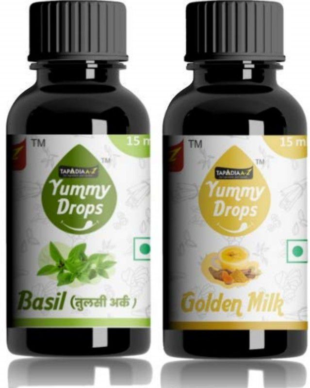 TapadiaA-Z YummyDrops Natural Basil and Golden Milk Drops - (Each 15 ml) Basil Liquid Food Essence  (30 ml)