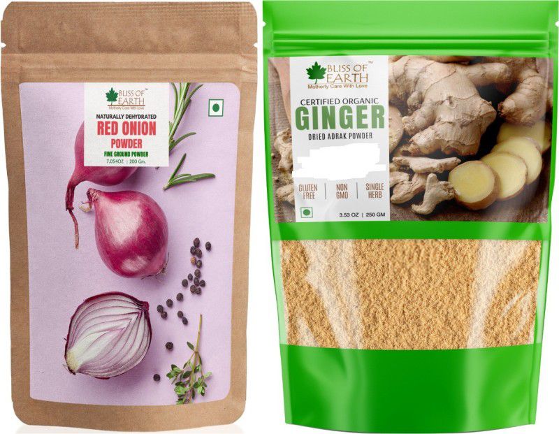 Bliss of Earth Combo Of Natural Red Onion Powder (200gm) For Cooking & Hair Growth And Organic Dried Ginger Powder (250gm) for Tea & Juice Pack Of 2  (2 x 225 g)