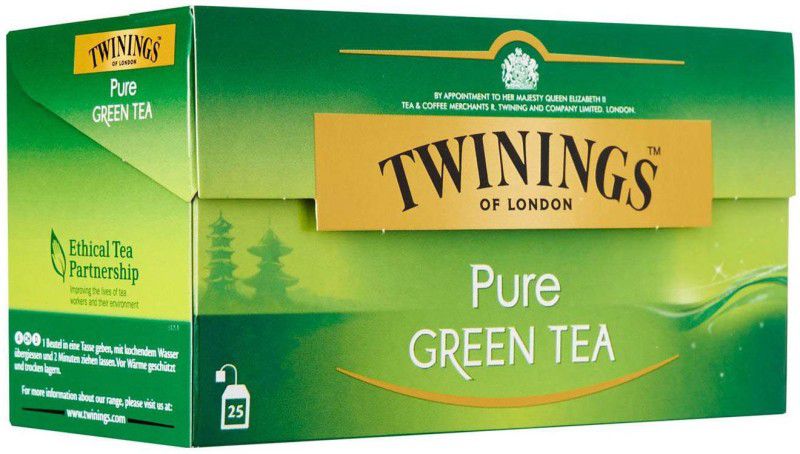 TWININGS Pure Green Tea, 25 Tea Bags - 50g (25x2g) Unflavoured Green Tea Bags Box  (50 g)