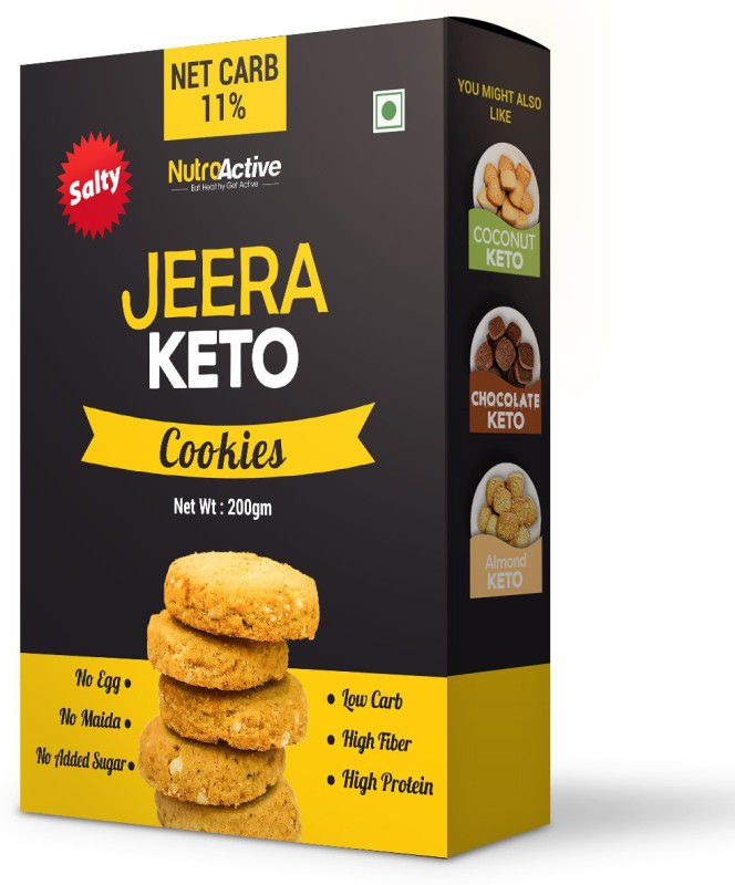 NUTROACTIVE Keto Jeera Cookies, 1g Net Carb Per Cookie, Zero Sugar Gluten Free Snacks- 200gm Cookies  (200 g)