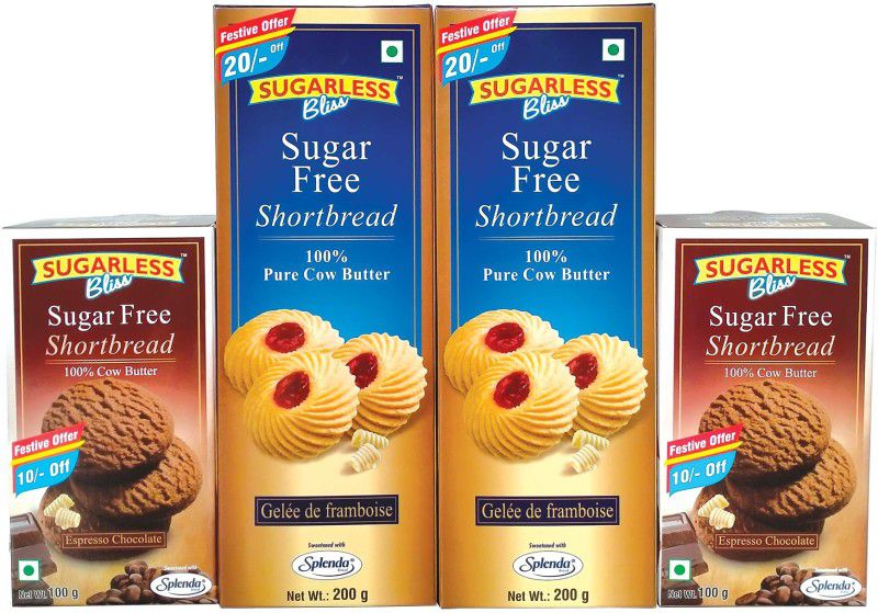 Sugarless Bliss Sugarfree Shortbread Cookies combo-Raspberry Cookies  (200 g, Pack of 4)