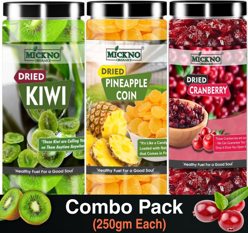 mickno organics Combo of Dried Cranberry, Kiwi & Dried Pineapple Coin Dry Fruits (250gmEach) Cranberries, Kiwi, Pineapple  (3 x 250 g)