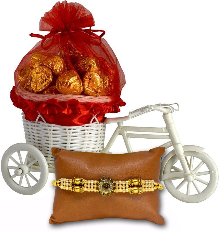 Midiron Rakhi Gift For Brother, Beautiful Cycle with Chocolate Bite Gift , Designer Rakhi, Rakhi Gift Set (IZ21CyChoco20Rakhi62-001) Combo  (1 Net Cycle with 20 Pcs Chocolate Bite-1 Rakhi)