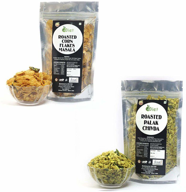 D4DIET Roasted Cornflakes Masala + Roasted Palak Chivda 400 gram (Combo Pack)  (2 x 200 g)