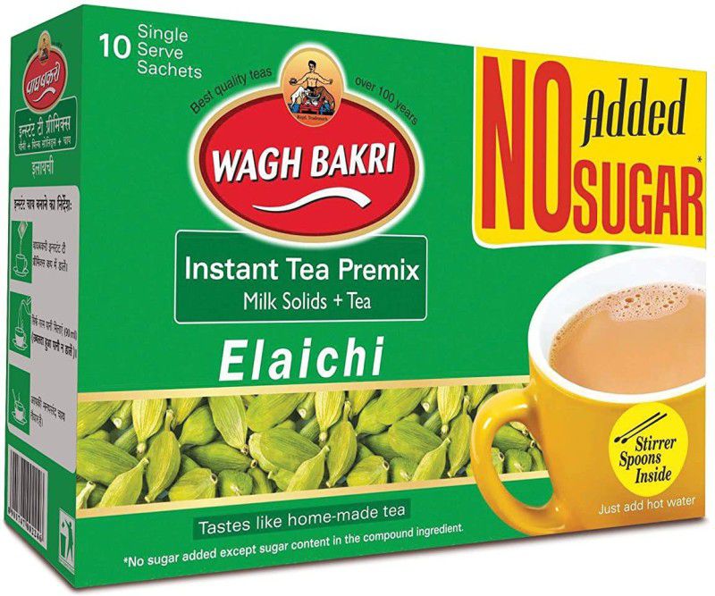 Waghbakri Without Sugar Eliachi Premix Tea Instant Tea Box  (3 x 1 Bags)