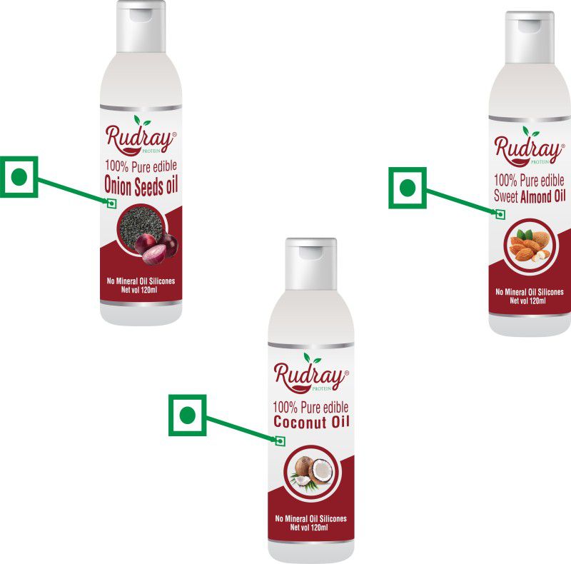Rudray protein Herbal Natural Onion Seed Hair Oil+2 Combo Coconut Oil Plastic Bottle  (3 x 120 ml)
