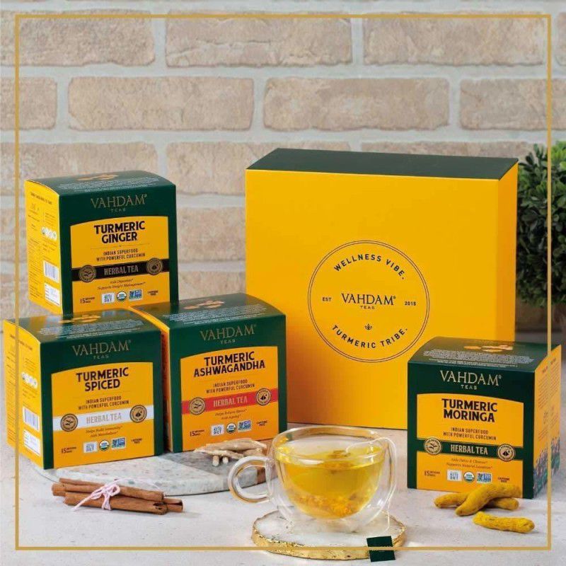 Vahdam Organic Wellness Kit - Set of 4 Teas Turmeric Herbal Tea Bags Box  (60 Bags)