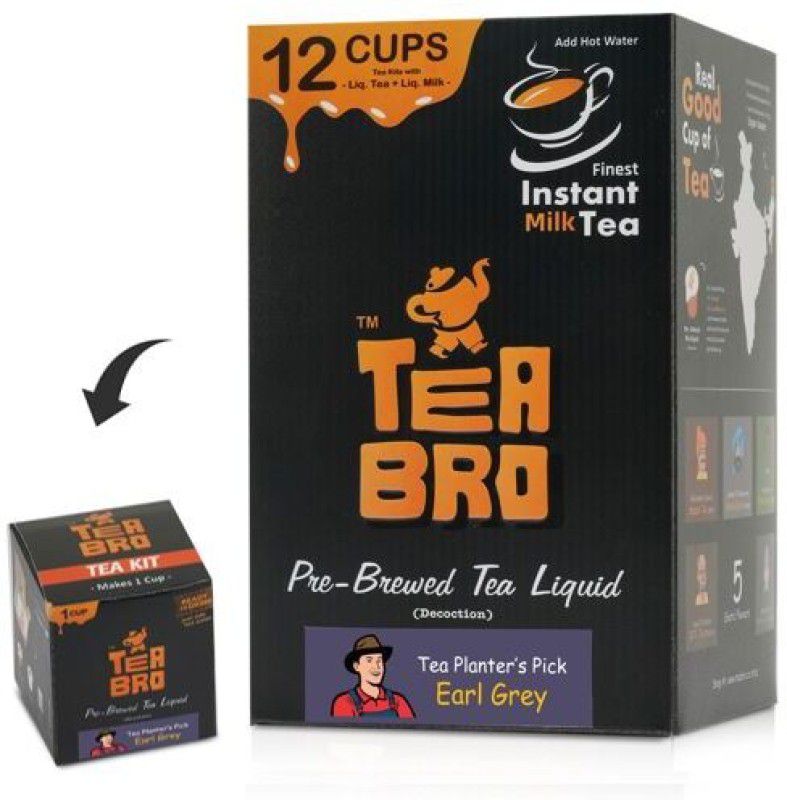 Tea Bro Earl Grey Flavour Tea (Tea Decoction) - Tea Kits (Liq Tea + Liq Milk + Sugar) Bergamot Orange Black Tea Box  (12 x 45 g)