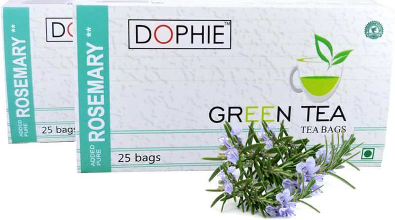 dophie Rosemary Green Tea –Green tea with Rosemary- For Hair |Memory | Digestion| Migraine -25 bags [pack of 2] Herbs Green Tea Bags Box  (2 x 25 Bags)
