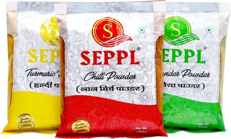 seppl Spice Combo - Chilli Powder (Lal Mirch), Turmeric Powder (Haldi), Coriander Powder (Dhania), 600g (200g Each)  (3 x 200 g)
