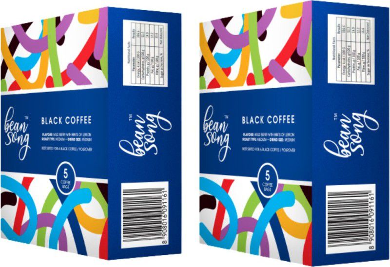 BEAN SONG Equipment Less Black Coffee Drip Bags (5 Easy Pours) Pack of 2 | Medium Roast & Freshly Ground Beans | Flavour - Mild Berry with Hints of Lemon | Roast & Ground Coffee  (2 x 100 g)