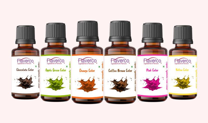 flaverco Liquid Food colour Combo Pack of 6 (30ml*6) for baking, sweets, Ice cream &more!! Multicolor  (180 ml)