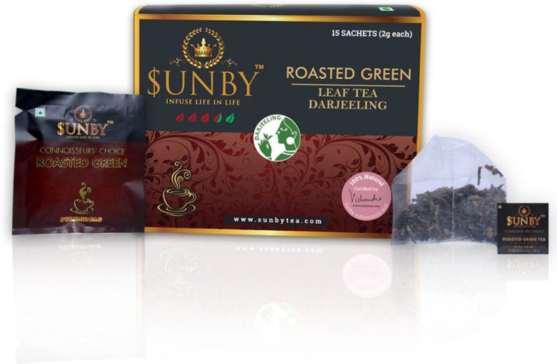 sunby Pure Darjeeling Roasted Green Tea for Weight Loss | 100% Natural | Calms Nervous System | Helps Sleep |Weight Loss | Anxiety Control| Heart Circulation System No Additives, 1 Box (15 Tea Bgas Each) Unflavoured Green Tea Bags Box  (15 Bags)