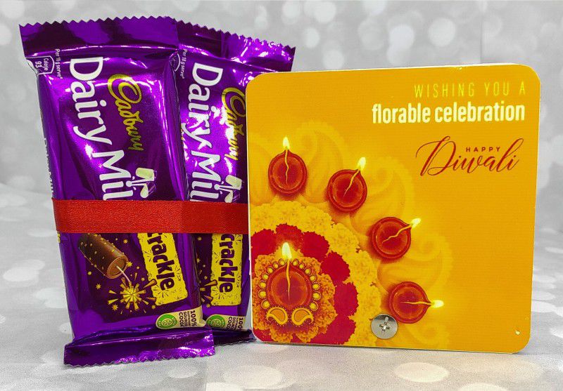 Cadbury 2 Dairy Milk Crackle Chocolate with With 'Wishing You A Florable Celebration HAPPY DIWALI ' wishes table show piece Combo  (Cadbury Dairy Milk Crackle Bar (36 gm each ) :: 2 Piece, Table Top Show Piece :: 1 Piece)