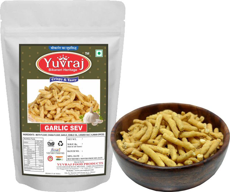 Yuvraj Food Product Garlic bhujiya sev lashan (Thikha ) marwari Taste pack of 2 (350 gm x 2 )  (2 x 350 g)