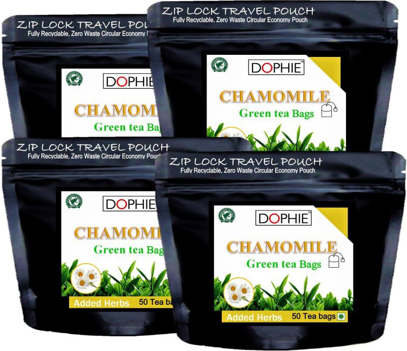 dophie Chamomile Green tea (200 bags)Individually Wrapped,easy to carry zip lock pouch Chamomile Green Tea Bags Pouch  (4 x 50 Bags)