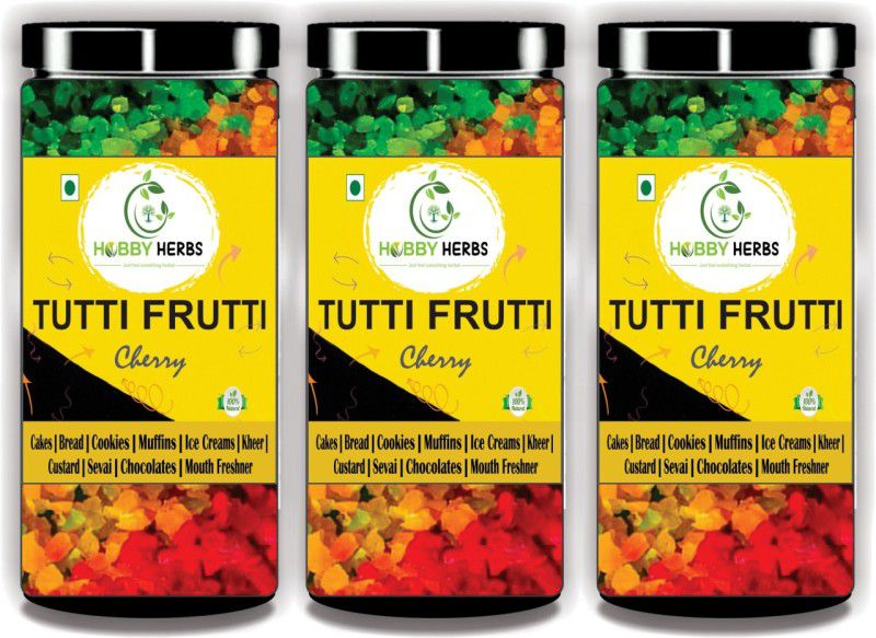 Hobby Herbs Multicolor Tutti Frutti 600gm ( 3 x 200gm ) | Fresh Cherries | cake Decoration | Papaya, Cherries  (3 x 200 g)