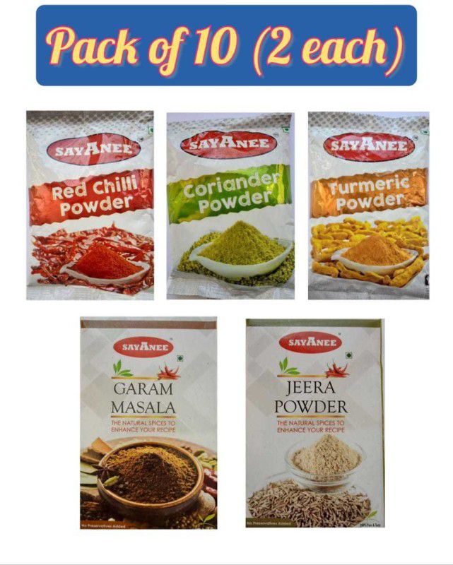Sayanee Combo Pack - turmeric Powder, red chilli powder, Jeera Powder, Garam Masala, Corinader Powder (Pack of 10 , 2each)  (10 x 80 g)