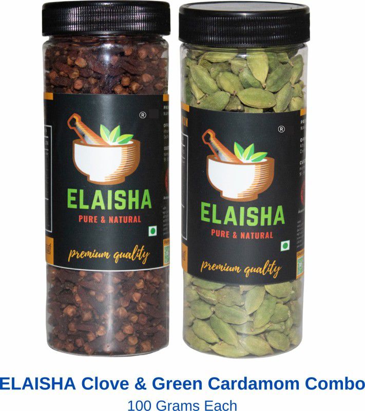 ELAISHA Cloves Laung Whole & Green Cardamom Choti Elaichi Handpicked Premium Quality  (2 x 100 g)