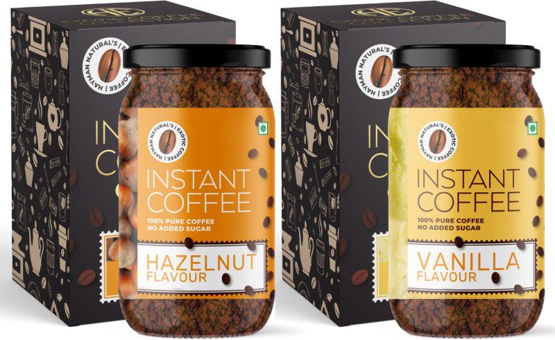 HAYMAN NATURAL'S Instant Coffee Powder with Hazelnut, Vanilla Flavours-No Added Sugar | 100% Pure & Natural Instant Coffee  (2 x 60 g, Hazelnut, Vanilla Flavoured)